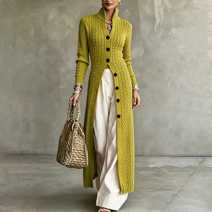 Queenie - Langer Kabelstrick-Cardigan