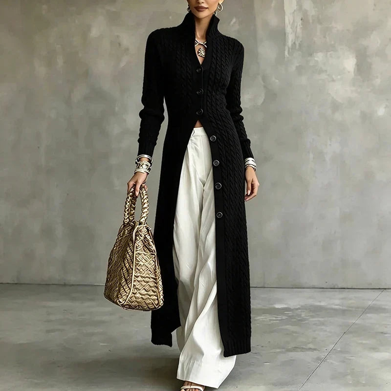 Queenie - Langer Kabelstrick-Cardigan