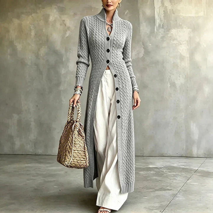 Queenie - Langer Kabelstrick-Cardigan