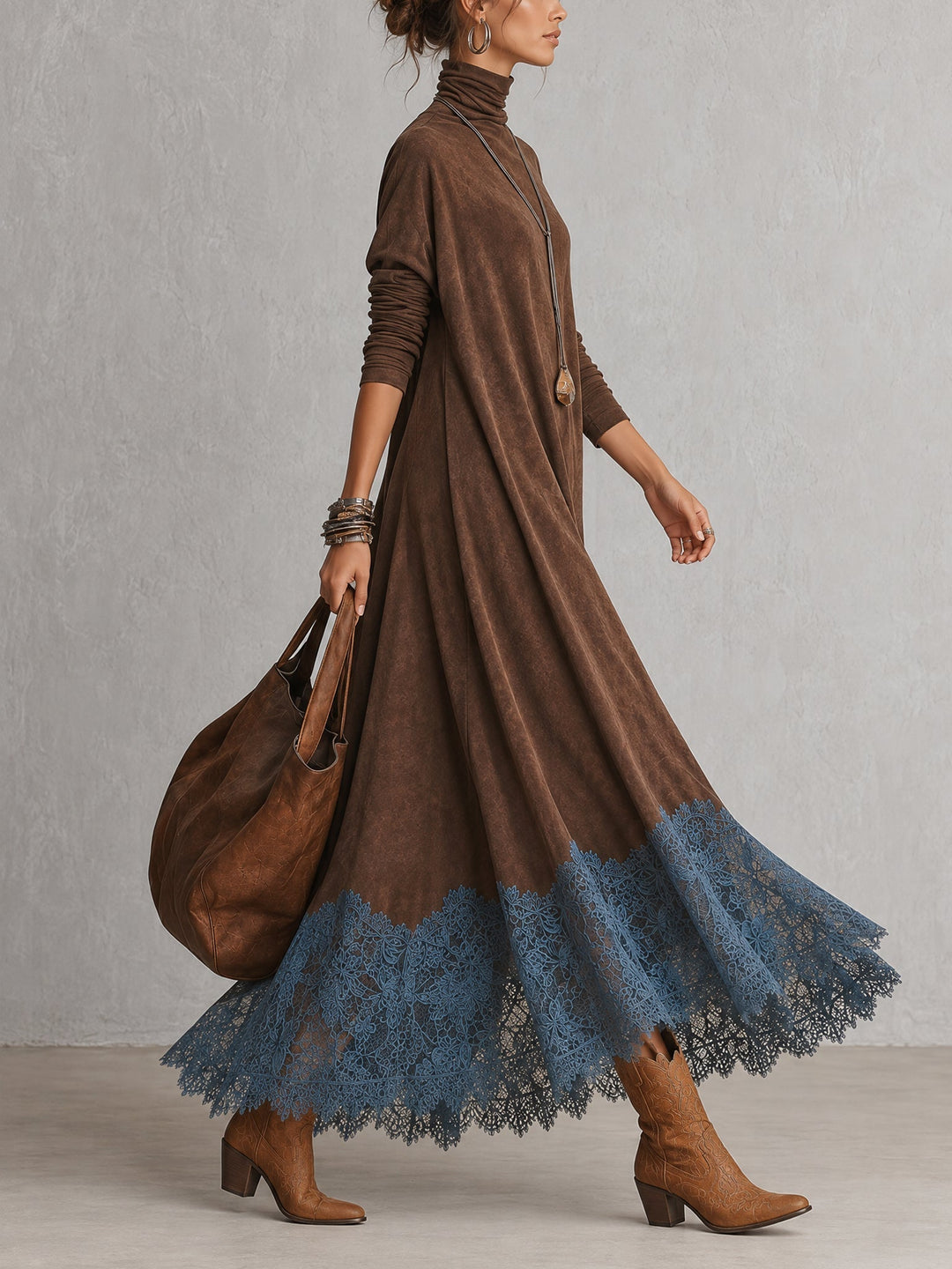 Gretta - Maxikleid mit weichem Griff und Spitzenbesatz