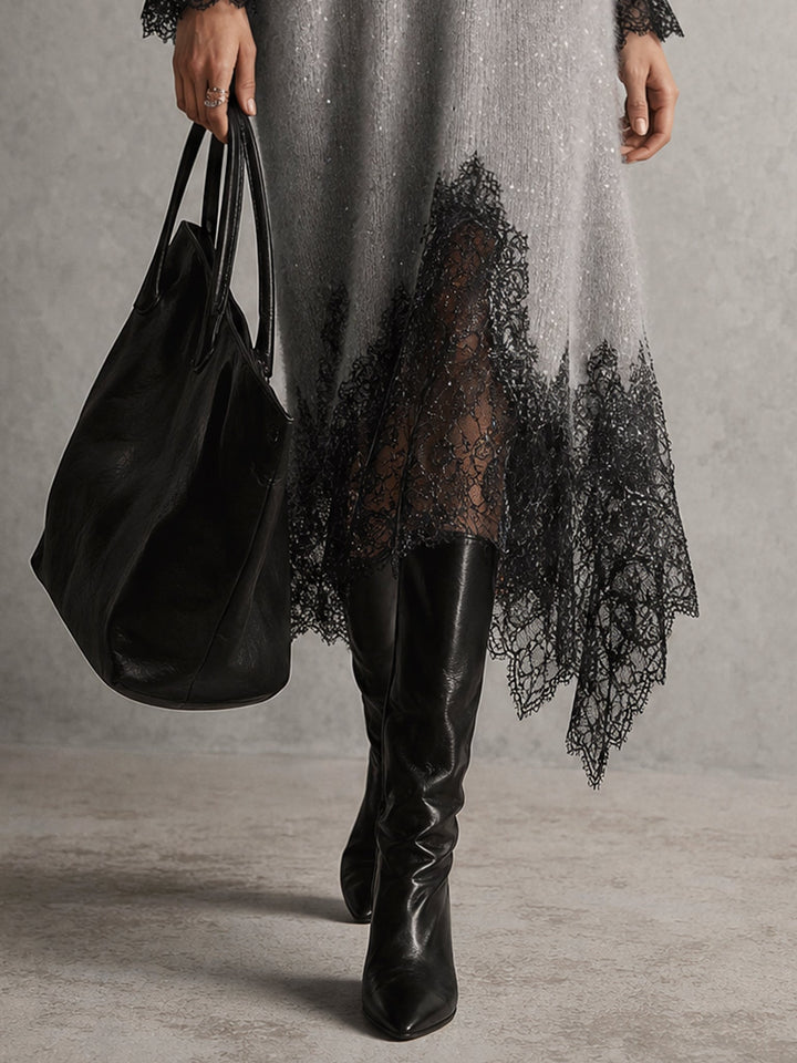 Jiska - Midikleid mit Spitzenbesatz