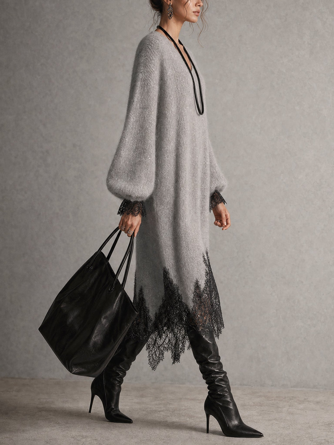 Jiska - Midikleid mit Spitzenbesatz