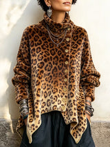 Caria - Weiches Leo-Print-Top mit Stehkragen