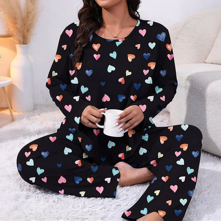 Bina - Besonders weiches, langärmliges Pyjama-Set mit Herzprint