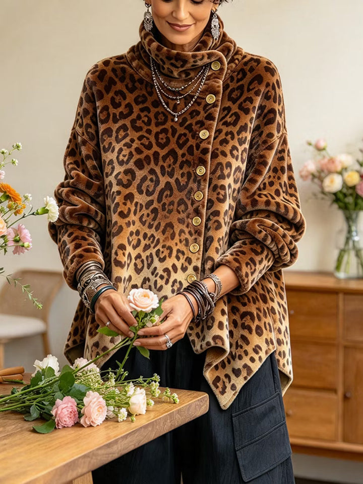Caria - Weiches Leo-Print-Top mit Stehkragen
