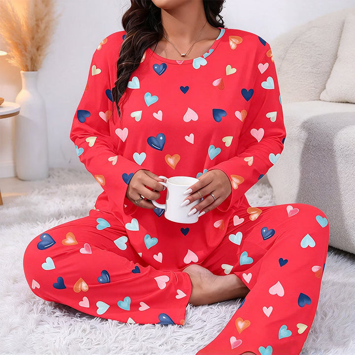 Bina - Besonders weiches, langärmliges Pyjama-Set mit Herzprint