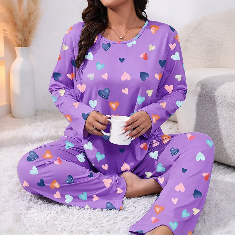 Bina - Besonders weiches, langärmliges Pyjama-Set mit Herzprint