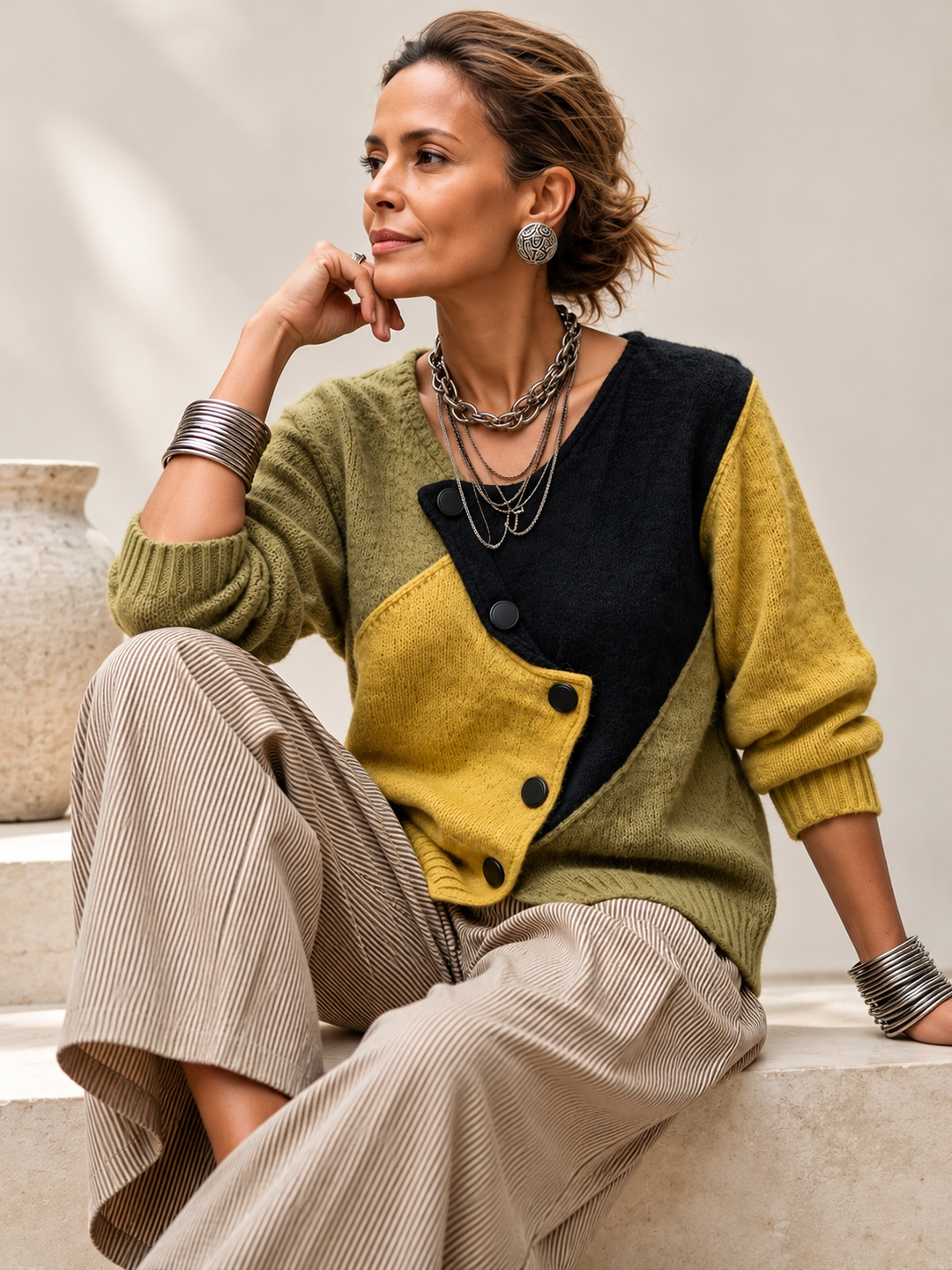 Ismay - Asymmetrischer Cardigan mit Knopfleiste