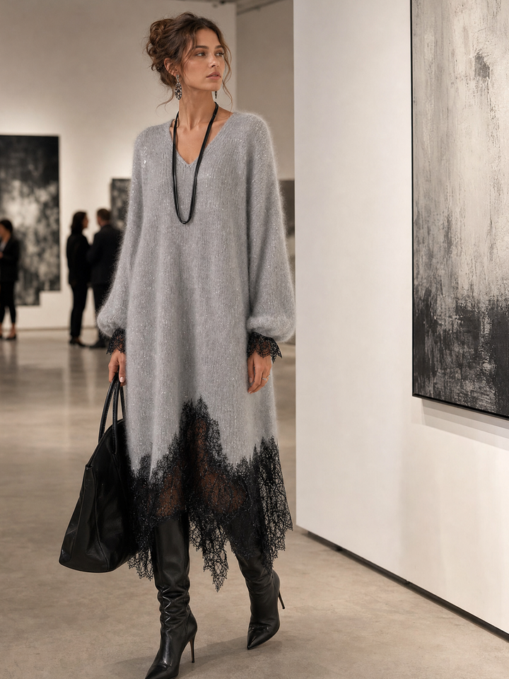 Jiska - Midikleid mit Spitzenbesatz