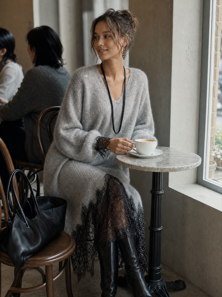 Jiska - Midikleid mit Spitzenbesatz