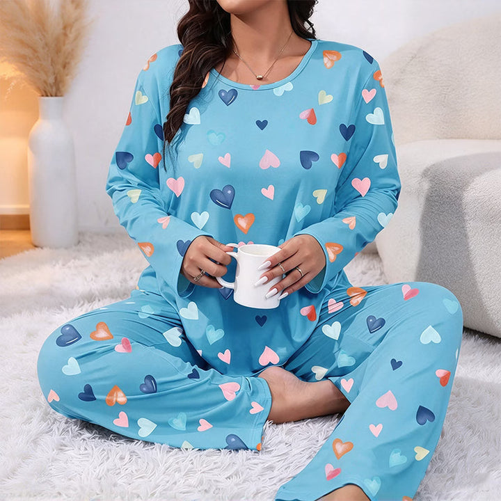 Bina - Besonders weiches, langärmliges Pyjama-Set mit Herzprint