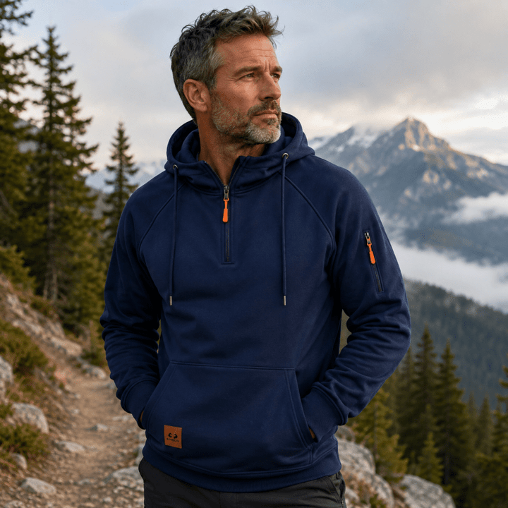 Zeke - Sweatshirt mit Viertelreißverschluss und Kapuze