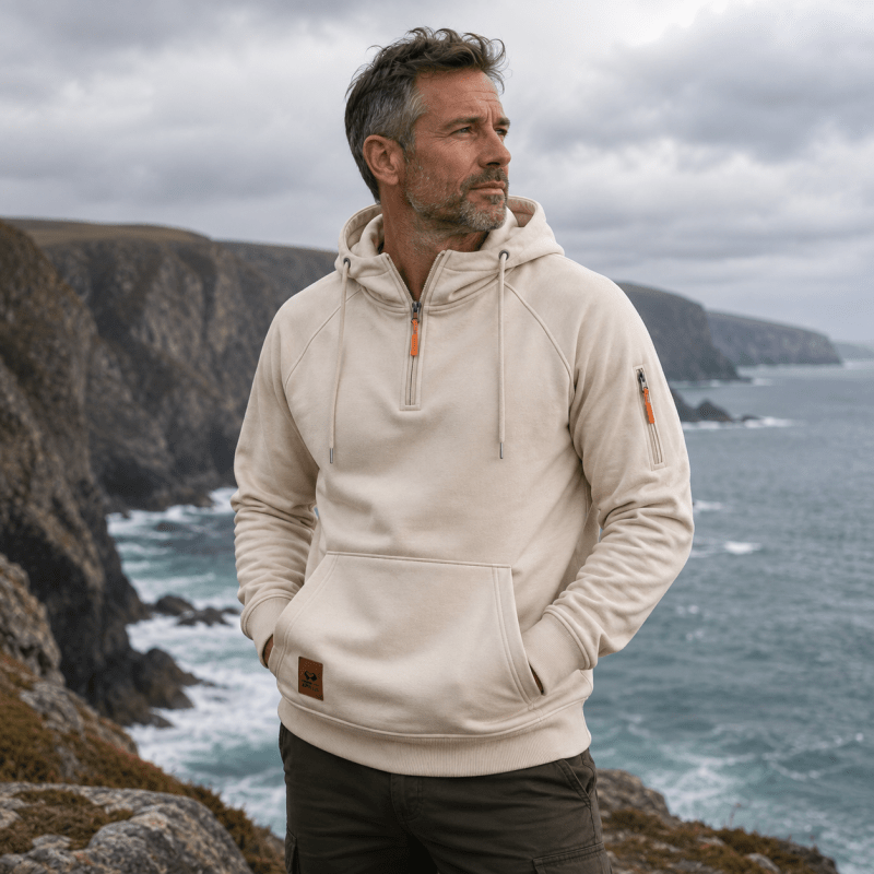Zeke - Sweatshirt mit Viertelreißverschluss und Kapuze