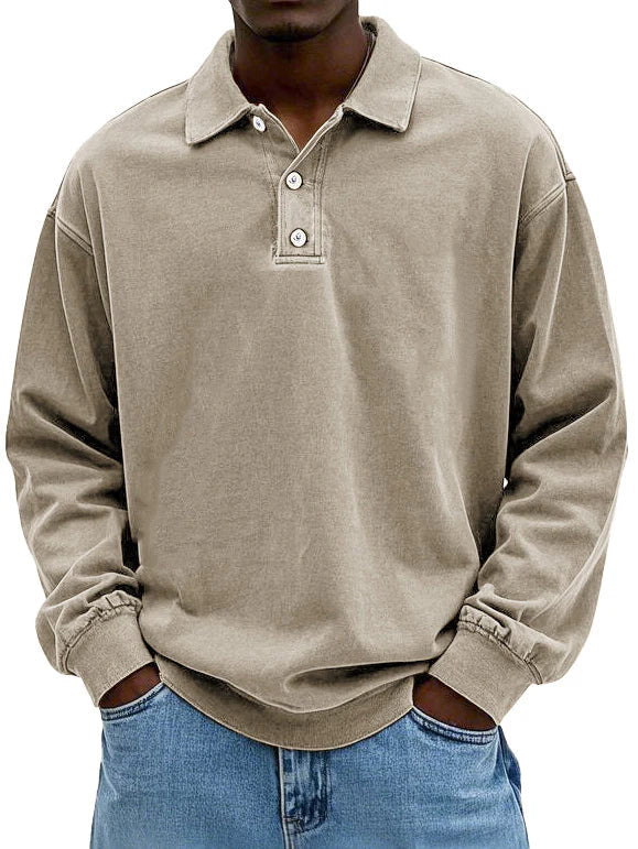 Brychan - Langarm-Poloshirt mit Vintage-Waschung