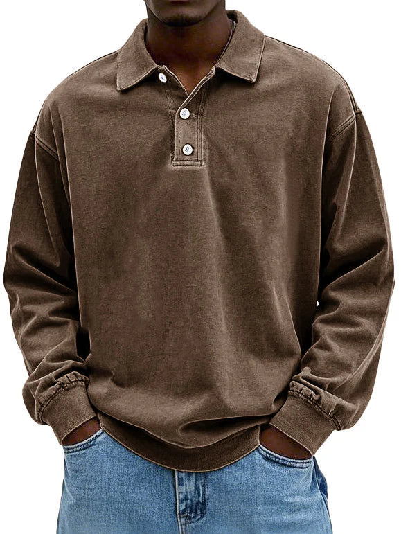 Brychan - Langarm-Poloshirt mit Vintage-Waschung