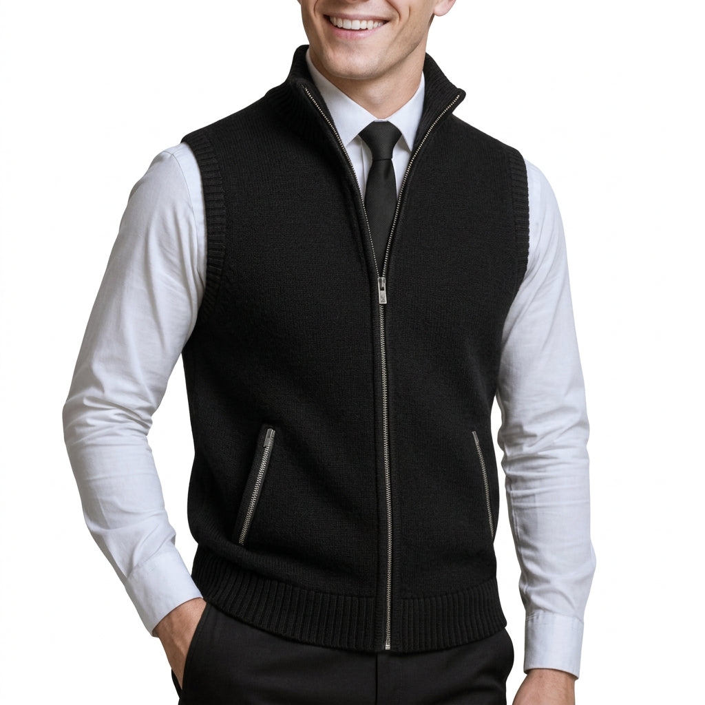 Flossie - Strickgilet im Lagen-Look mit durchgehendem Reißverschluss